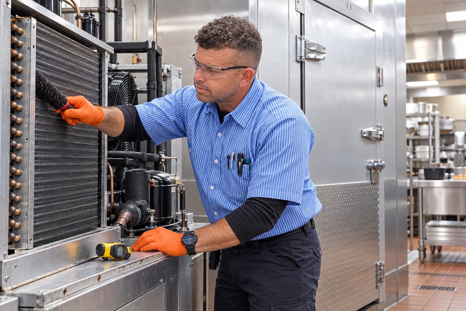 Walk-in refrigeration evaporator and equipment access